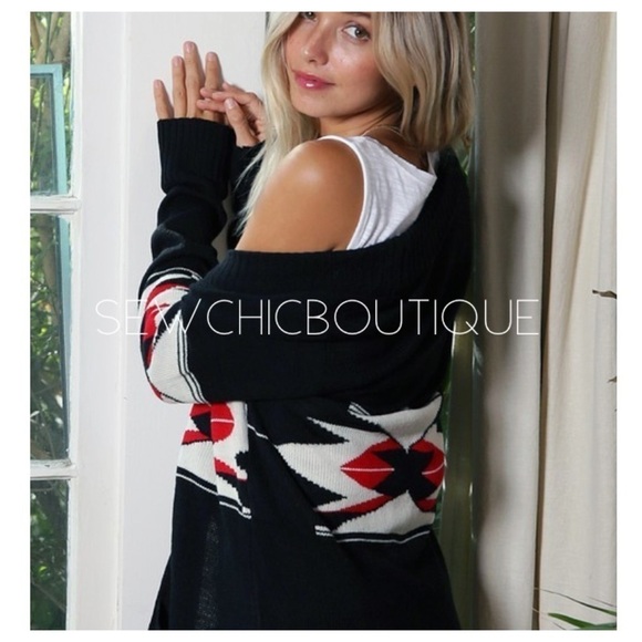 TRIBAL Pattern Knit Sweater Cardigan w/Buttons - Picture 1 of 3